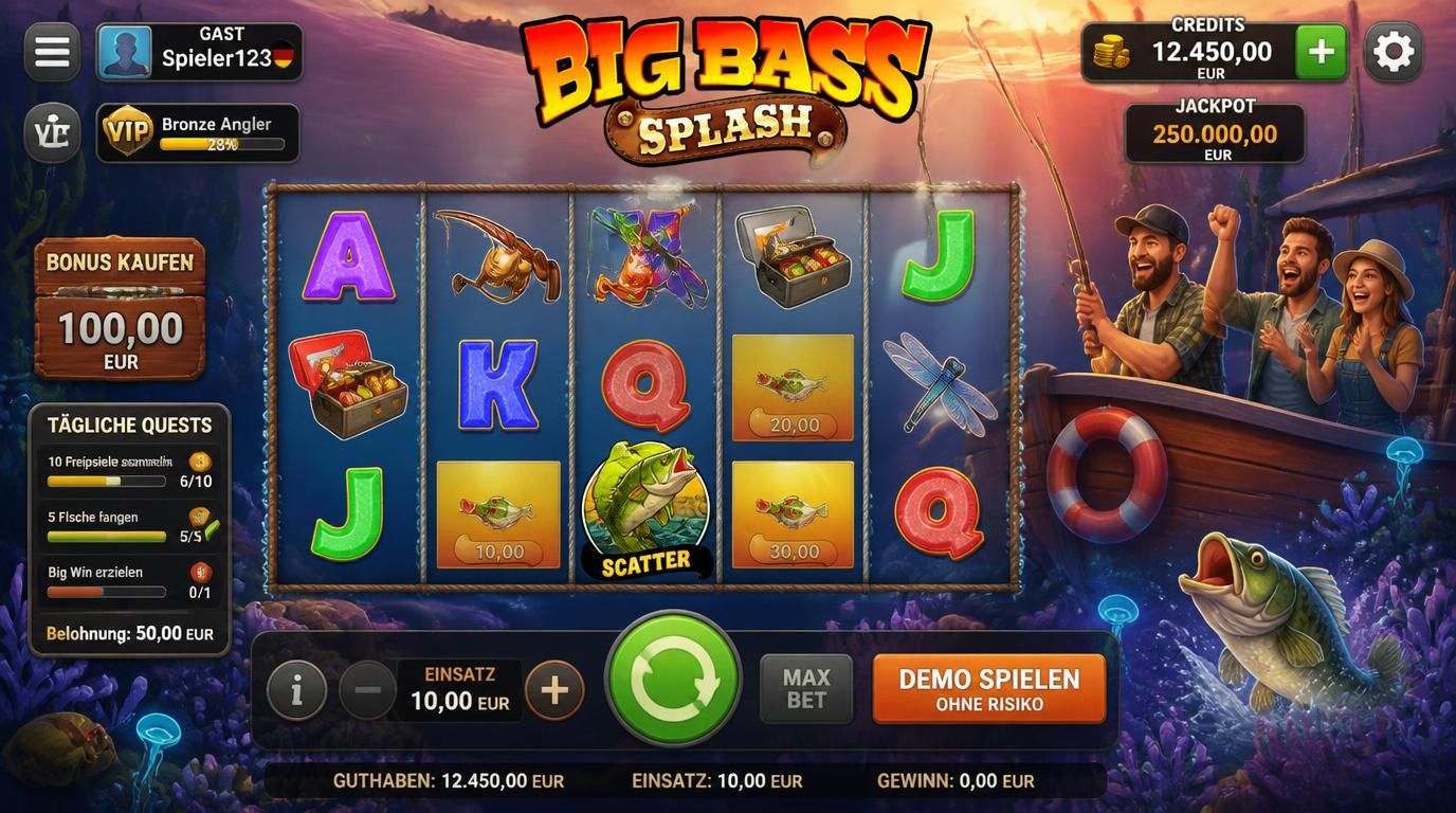 Eine Übersichtliche Slot-Oberfläche mit Walzen, Demo-Button und virtuellen Credits, Unterwasserdesign